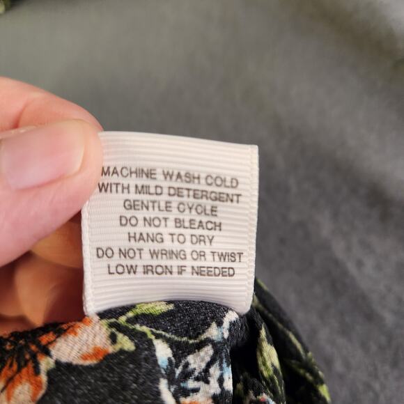 BAILEY & CHLOE Wrap Blouse Top Womens M Black Green Floral LS Cottagecore Boho - Picture 7 of 11